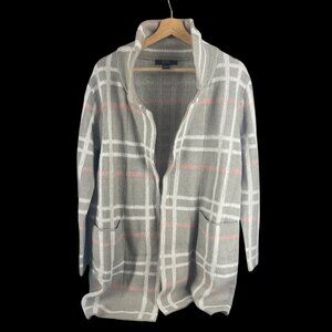 Love Ever After Womens Plaid Cardigan Sweater XL Gray & Pink